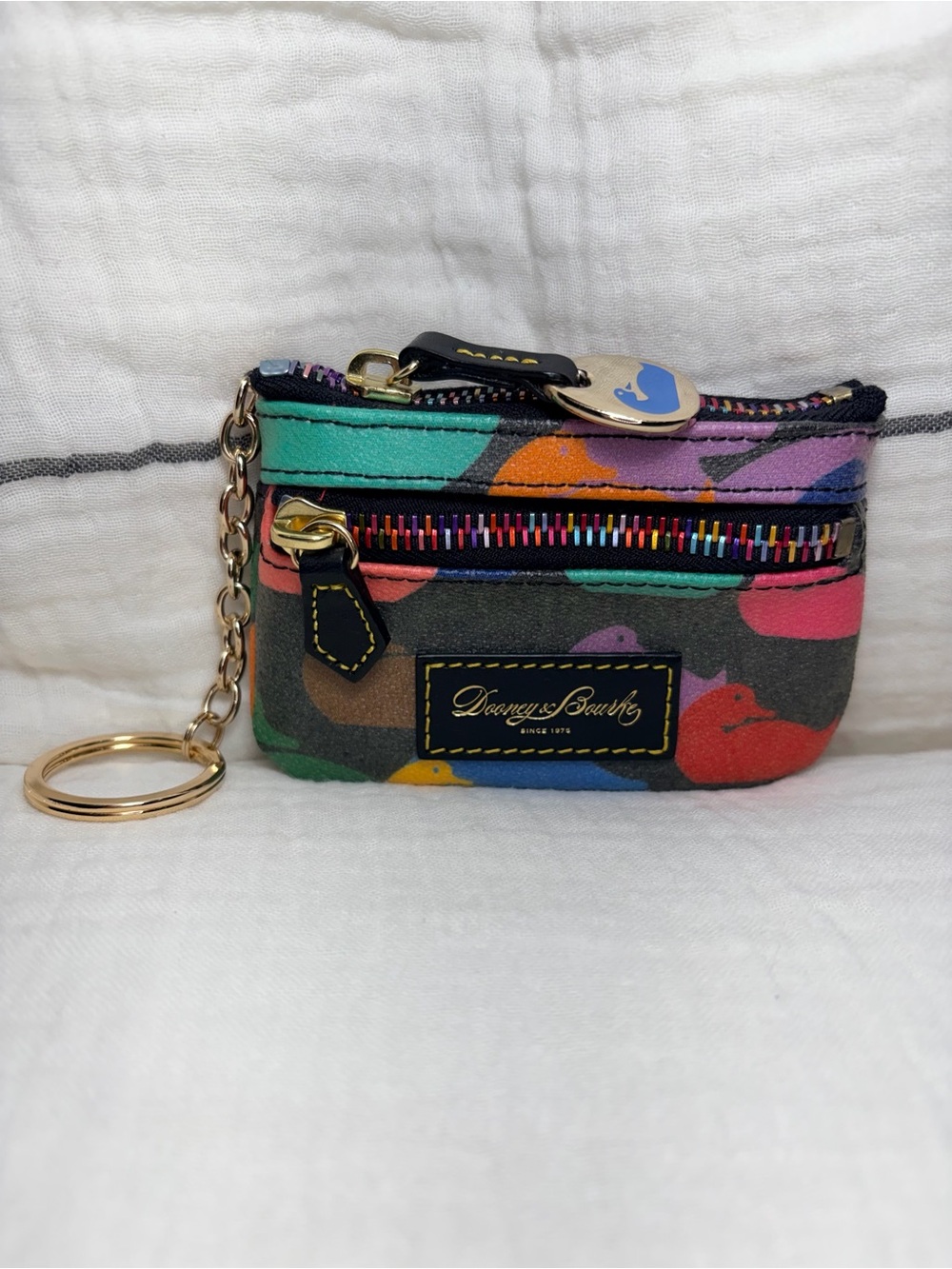 Dooney & Bourke Rainbow Wonder Ducks Keychain Coin Pouch Wallet Vintage Y2K
